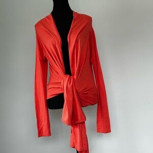 BCBGMAXAZRIA Silk Cashmere Tie Front Cardigan Papaya XS